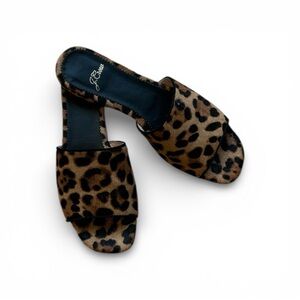 J. Crew Leopard Print Calf Hair Slide Sandals Women's Size 6 Slip On Flat Shoes
